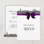 Chicago Skyline Etched BW Paars RSVP #2 Kaartje (Voorkant / Achterkant)
