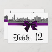 Chicago Skyline Etched BW Paars Table Number Briefkaart (Voorkant / Achterkant)