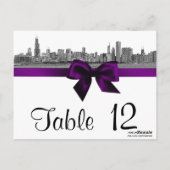 Chicago Skyline Etched BW Paars Table Number Briefkaart (Achterkant)