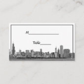 Chicago Skyline Etched BW Red Escort-kaarten Plaatskaartje (Achterkant)