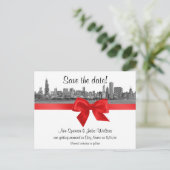 Chicago Skyline Etched BW Red Save the Date Aankondigingskaart (Staand voorkant)