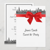 Chicago Skyline Etched BW Red Sweet Sixteen Kaart (Voorkant / Achterkant)