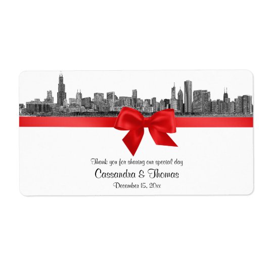Chicago Skyline Etched BW Red Wine Label H (Voorkant)