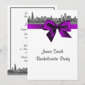 Chicago Skyline Etched BW Violet Bachelorette Kaart (Voorkant / Achterkant)
