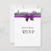 Chicago Skyline Etched BW Violet RSVP Menu (Voorkant)
