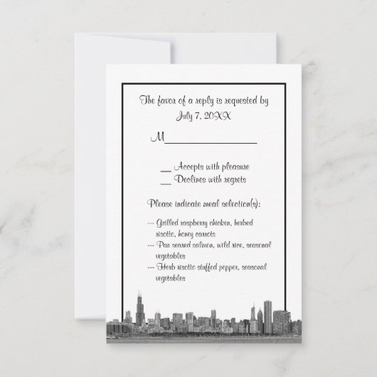 Chicago Skyline Etched BW Violet RSVP Menu (Achterkant)