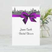 Chicago Skyline Etched BW Violet Vrijgezellenfeest Kaart (Staand voorkant)