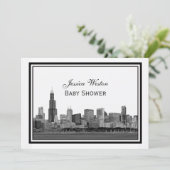 Chicago Skyline Etched Framed #2 H Baby shower Kaart (Staand voorkant)