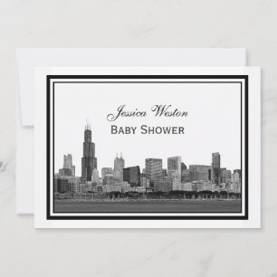 Chicago Skyline Etched Framed #2 H Baby shower Kaart