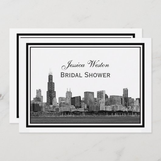 Chicago Skyline Etched Framed #2 H Vrijgezellenfee Kaart (Voorkant / Achterkant)