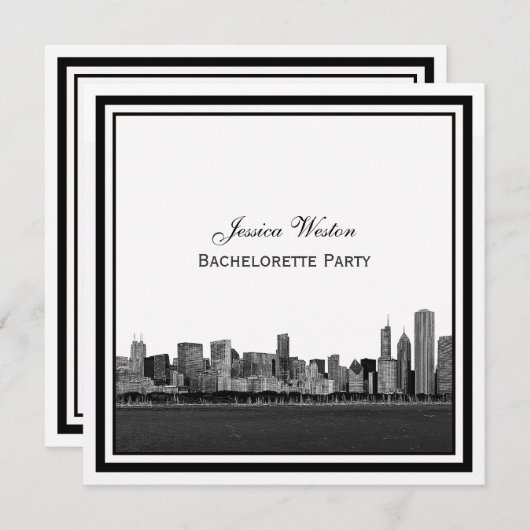 Chicago Skyline Etched Framed Bachelorette Kaart (Voorkant / Achterkant)
