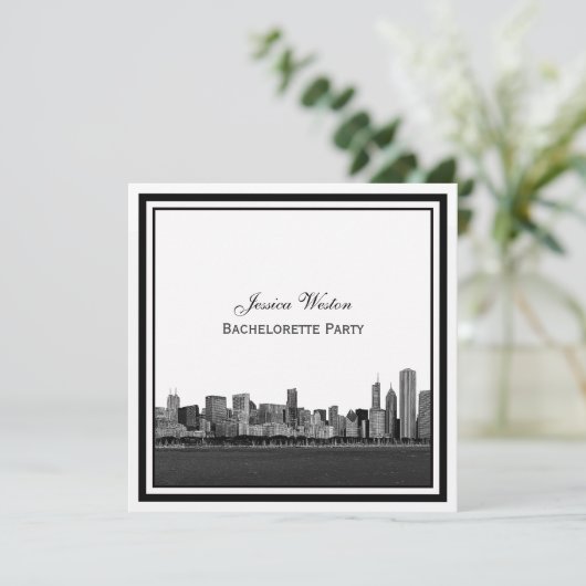 Chicago Skyline Etched Framed Bachelorette Kaart (Staand voorkant)