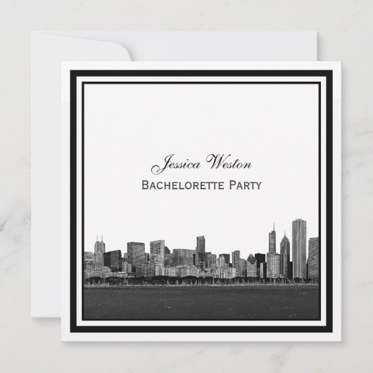 Chicago Skyline Etched Framed Bachelorette Kaart (Voorkant)