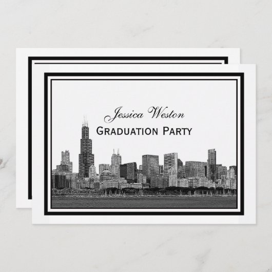 Chicago Skyline Etched Framed H Afstuderen Kaart (Voorkant / Achterkant)