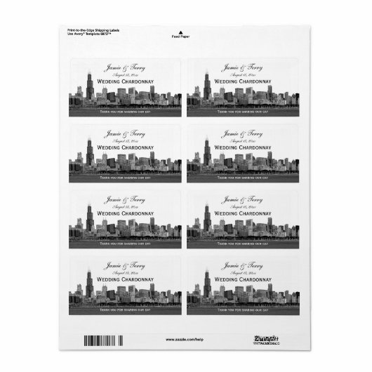 Chicago Skyline Etched H Wijn Label (Full Sheet)