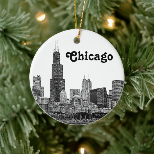 Chicago Skyline Etched Keramisch Ornament (Boom)