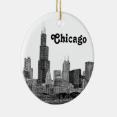 Chicago Skyline Etched Keramisch Ornament (Rechts)