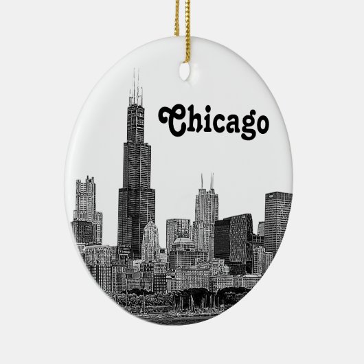 Chicago Skyline Etched Keramisch Ornament (Rechts)