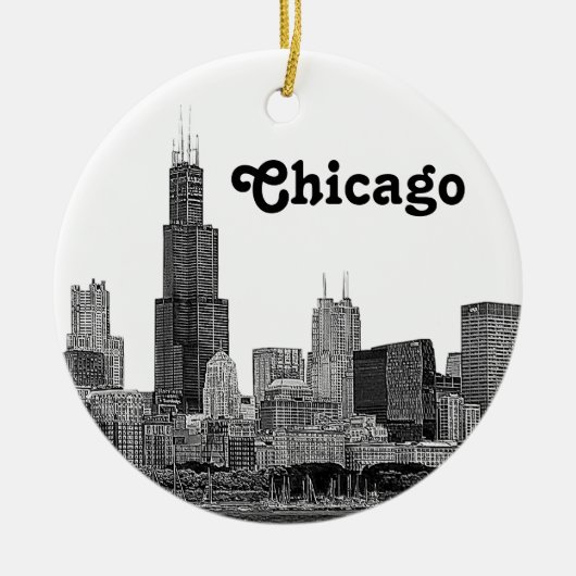 Chicago Skyline Etched Keramisch Ornament (Voorkant)