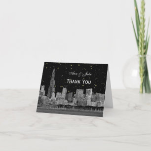 Chicago Skyline Etched Starry DIY BG Dank u Bedankkaart