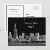 Chicago Skyline Etched Starry DIY BG RSVP 1 Uitnodiging Briefkaart (Voorkant / Achterkant)