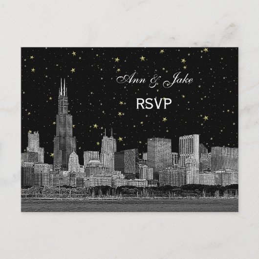 Chicago Skyline Etched Starry DIY BG RSVP 1 Uitnodiging Briefkaart (Voorkant)