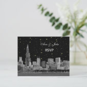 Chicago Skyline Etched Starry DIY BG RSVP 1 Uitnodiging Briefkaart (Staand voorkant)
