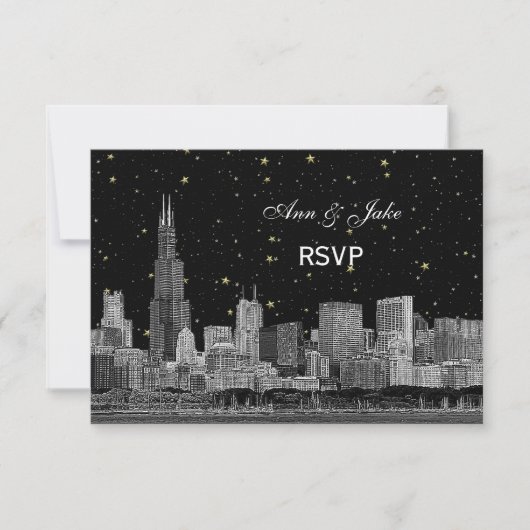 Chicago Skyline Etched Starry DIY BG RSVP #2 (Voorkant)
