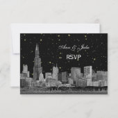 Chicago Skyline Etched Starry DIY BG RSVP #2 Kaartje (Voorkant)
