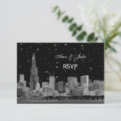 Chicago Skyline Etched Starry DIY BG RSVP #2 Kaartje (Staand voorkant)