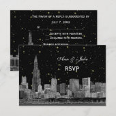 Chicago Skyline Etched Starry DIY BG RSVP #2 Kaartje (Voorkant / Achterkant)