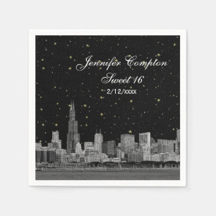Chicago Skyline Etched Starry DIY BG Sweet 16 Servetten