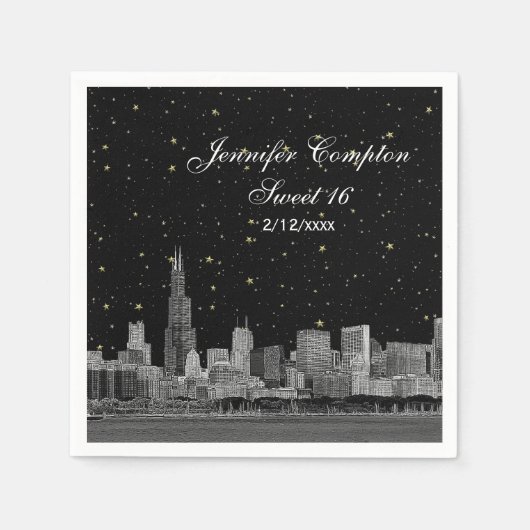 Chicago Skyline Etched Starry DIY BG Sweet 16 Servetten (Voorkant)