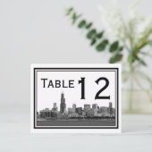 Chicago Skyline Etched Table Number Briefkaart (Staand voorkant)
