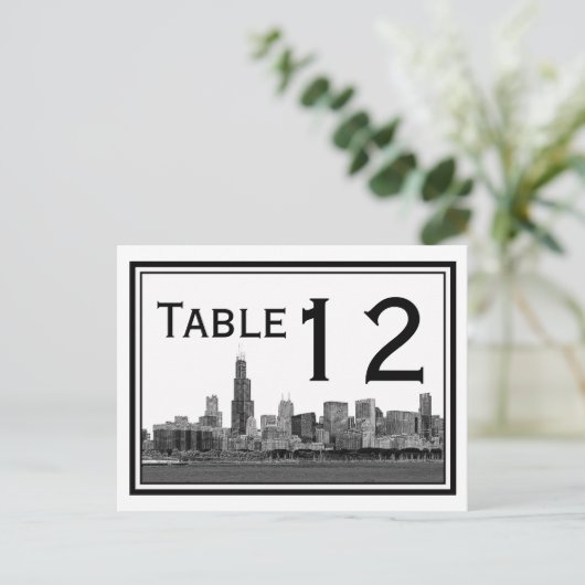 Chicago Skyline Etched Table Number Briefkaart (Staand voorkant)