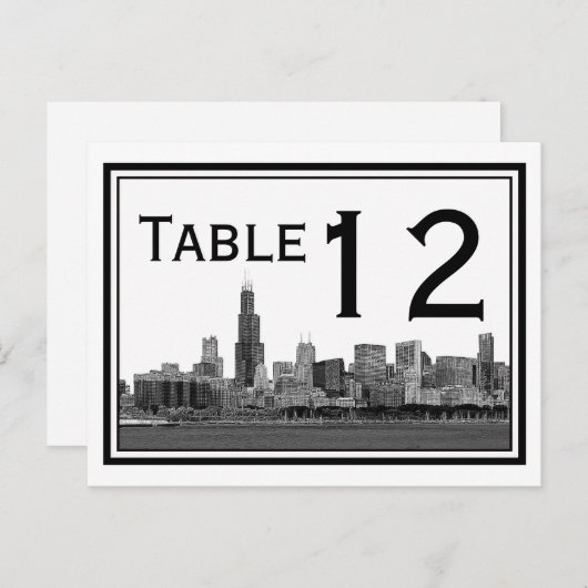 Chicago Skyline Etched Table Number Briefkaart (Voorkant / Achterkant)