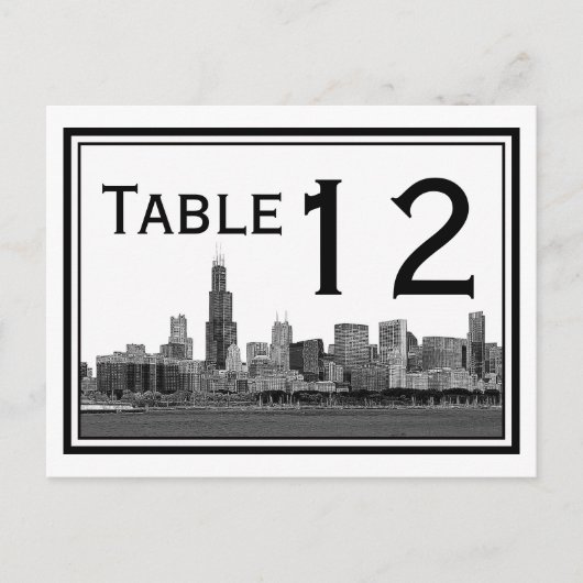 Chicago Skyline Etched Table Number Briefkaart (Voorkant)