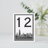 Chicago Skyline Etched Table Number Briefkaart (Staand voorkant)