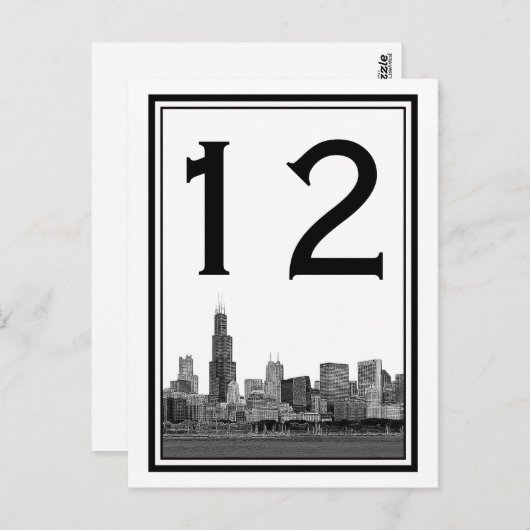 Chicago Skyline Etched Table Number Briefkaart (Voorkant / Achterkant)