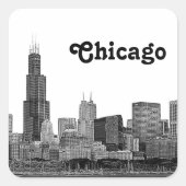 Chicago Skyline Etched Vierkante Sticker (Voorkant)