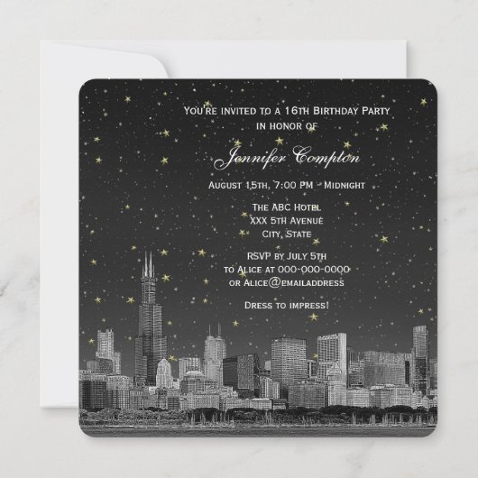 Chicago skyline ets grijs sterrenstelsel sq zoet 1 kaart (Achterkant)