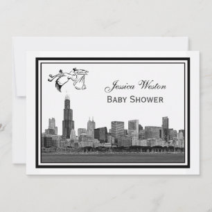 Chicago Skyline Etsing Gelijst #2H Baby Shower Ooi Kaart