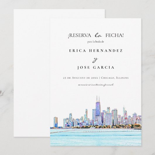 Chicago Skyline flat Ģerva la fecha! Kaart (Voorkant / Achterkant)