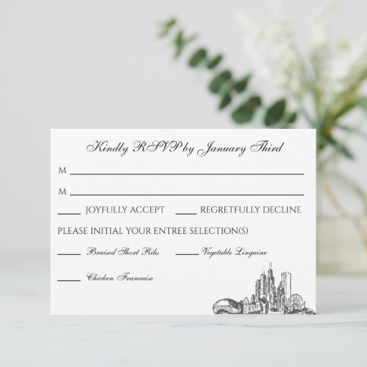 Chicago Skyline Flat Hartelijk dank RSVP Kaartje (Staand voorkant)