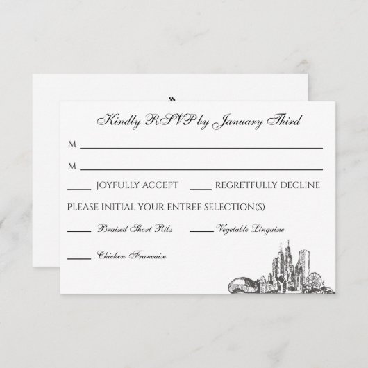 Chicago Skyline Flat Hartelijk dank RSVP Kaartje (Voorkant / Achterkant)