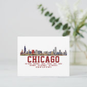 Chicago Skyline. Gebiedsnamen en coördinaten Briefkaart (Staand voorkant)