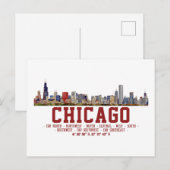 Chicago Skyline. Gebiedsnamen en coördinaten Briefkaart (Voorkant / Achterkant)