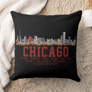 Chicago Skyline. Gebiedsnamen en coördinaten Kussen