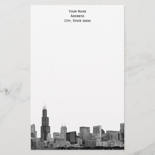 Chicago Skyline Geëtst 01 Briefpapier (Voorkant)