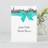 Chicago Skyline geëtst BW Aqua Vrijgezellenfeest S Kaart (Staand voorkant)